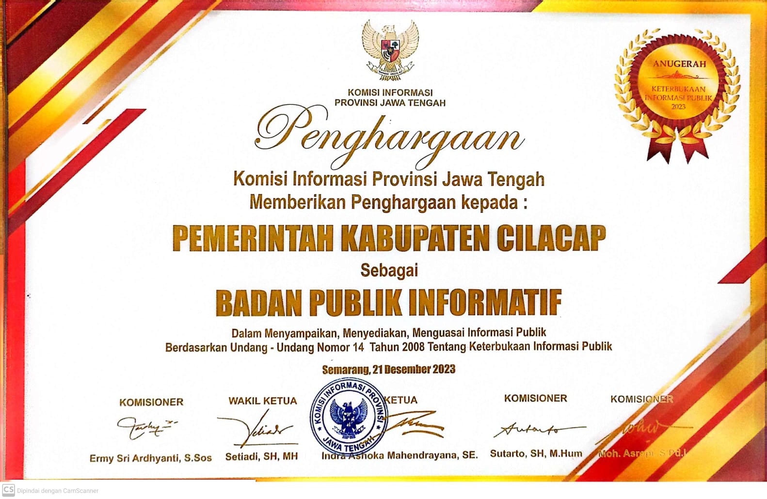 Penghargaan Kabupaten Informatif Cilacap